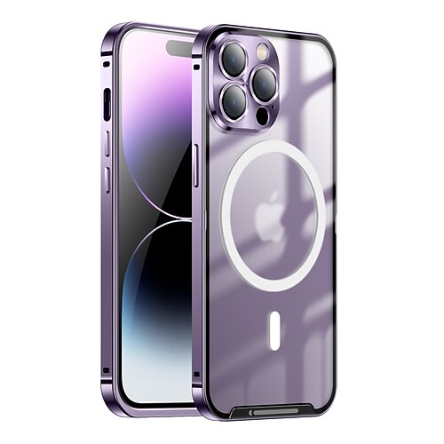 

Phone Case For Apple Full Body Case Magnetic Adsorption Clear Case iPhone 14 Pro Max iPhone 13 Pro Max Compatible with MagSafe Transparent Aluminum Alloy Tempered Glass Metal