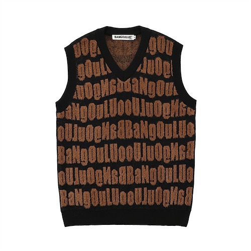 

Men's Sweater Vest Pullover Sweater Jumper Ribbed Knit Cropped Knitted Letter V Neck Keep Warm Modern Contemporary Work Daily Wear Clothing Apparel Winter Spring & Fall Black Blue M L XL