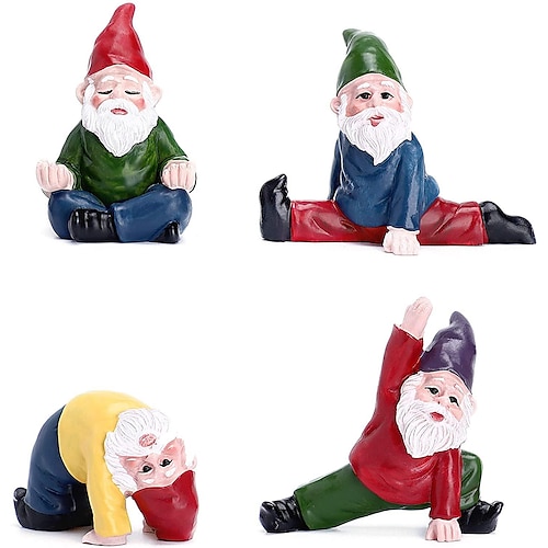 

4Pcs Christmas Yoga Elf Dwarf Set Gift Garden Ornament Christmas Trade Crafts Gnome Ornament Micro Landscape