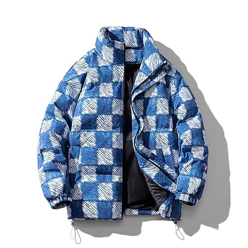 

Men's Puffer Jacket Quilted Jacket Parka Outdoor Casual / Daily Vacation Going out To-Go Plaid Outerwear Clothing Apparel Brown Blue Gray