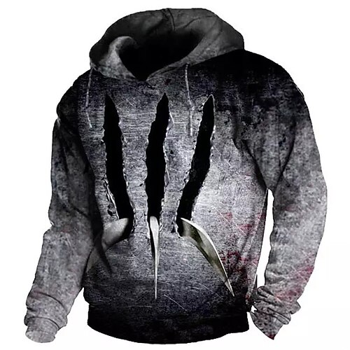 

Men's Pullover Hoodie Sweatshirt Gray Hooded Graphic Prints Paw Print Daily Sports 3D Print Basic Streetwear Designer Spring & Fall Clothing Apparel Hoodies Sweatshirts Long Sleeve