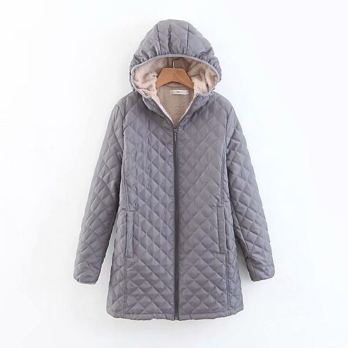 

Women's Winter Jacket Winter Coat Parka Warm Breathable Outdoor Daily Wear Vacation Going out Pocket Fleece Lined Zipper Hoodie Casual Lady Comfortable Solid Color Regular Fit Outerwear Long Sleeve