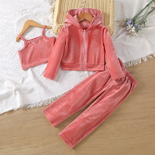 

3 Pieces Toddler Girls' Solid Color Pants Suit Set Long Sleeve Active School 7-13 Years Winter Pink / Fall