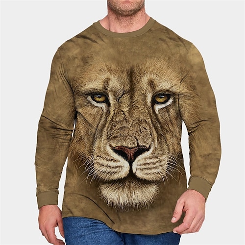 

Men's Plus Size T shirt Tee Big and Tall Lion Crew Neck Spring Fall Basic Designer Comfortable Big and Tall Outdoor Street Tops