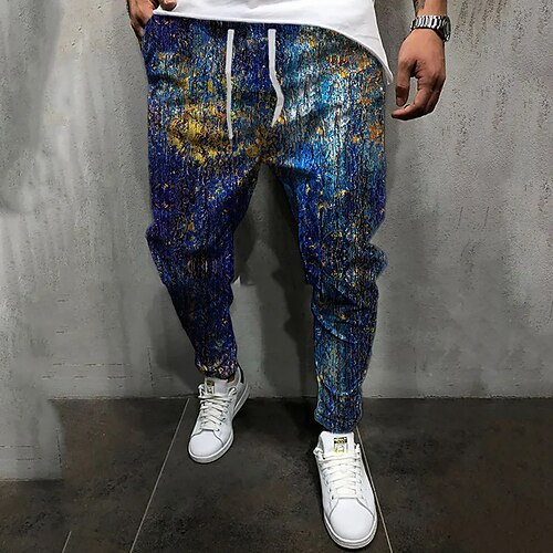 

Men's Joggers Trousers Casual Pants Drawstring Elastic Waist 3D Print Graphic Prints Comfort Casual Daily Streetwear Basic Fashion Green Blue Micro-elastic