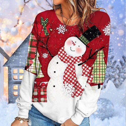 

Women's Christmas Sweatshirt Pullover Streetwear Green Blue Pink Snowman Snowflake Christmas Round Neck Long Sleeve S M L XL 2XL 3XL