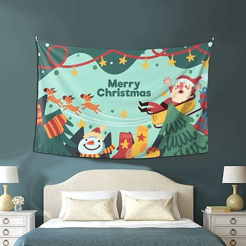 

Christmas Santa Claus Holiday Party Wall Tapestry Art Decor Blanket Curtain Picnic Tablecloth Hanging Home Bedroom Living Room Dorm Decoration Snowman Reindeer Stocking Gift Polyester