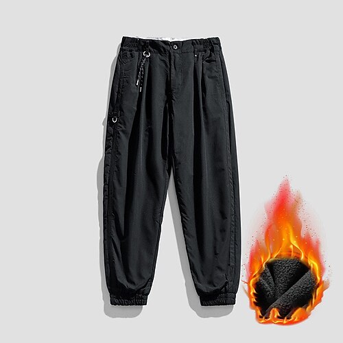 

Men's Cargo Pants Fleece Pants Winter Pants Trousers Pocket Solid Colored Warm Daily Going out Streetwear 100% Cotton Chic & Modern Casual Blue Black Micro-elastic