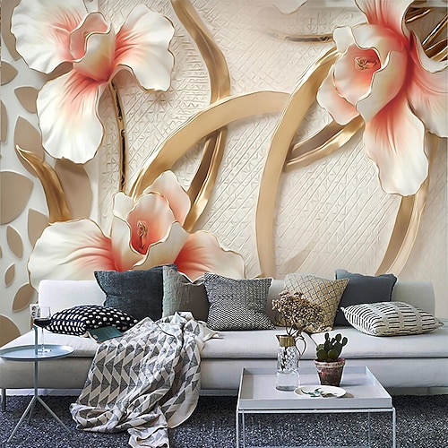 

Mural Flowers Suitable For Living Room Bedroom HotelCanvas Material Self adhesive Wallpaper Mural Wall Cloth Room Wallcovering