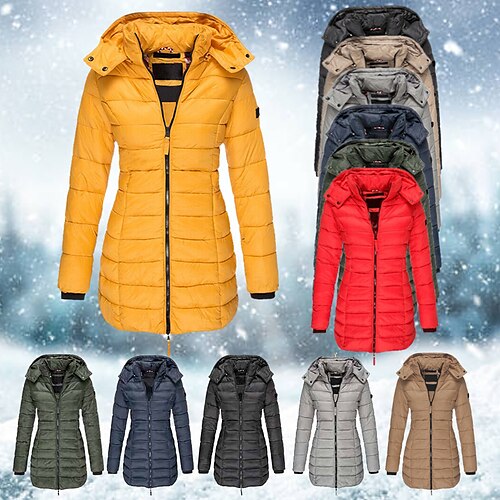 

Women's Winter Jacket Winter Coat Parka Warm Breathable Outdoor Daily Wear Vacation Going out Pocket Full Zip Zipper Hoodie Active Casual Comfortable Solid Color Regular Fit Outerwear Long Sleeve
