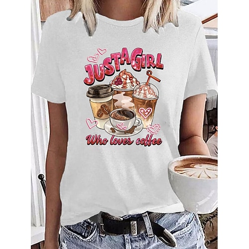 

Mulheres Camiseta Preto Branco Vinho Gráfico Letra Imprimir Manga Curta Diário Feriado Básico Decote Redondo Padrão 100% Algodão Pintura S