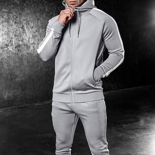 

Men's Tracksuit Sweatsuit Long Sleeve Breathable Fitness Gym Workout Running Sportswear Activewear Color Block Dark Grey Black Yellow