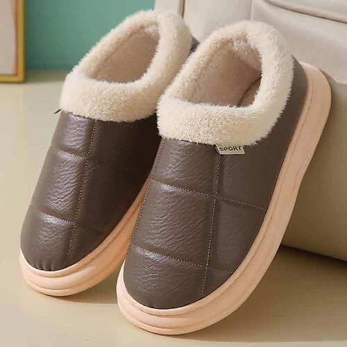 

Men's Unisex Slippers Flip-Flops Warm Slippers Fleece Slippers Casual Home Daily PU Coffee Gray Winter Fall