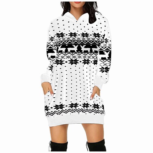 

Women's Hoodie Dress Winter Dress DH228271 DH2282711 DH2282718 DH2282717 DH2282716 DH228274 DH228278 DH228276 DH228273 DH2282710 Long Sleeve Santa Claus Elk Snowman Patchwork Pocket Winter Fall Hooded