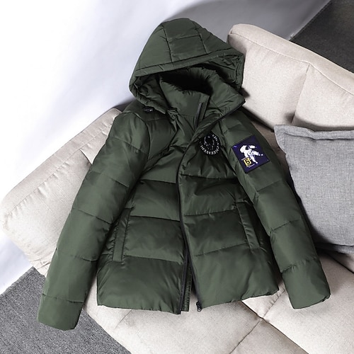 

Men's Down Jacket Jacket Outdoor Casual Date Casual Daily Office & Career Letter Outerwear Clothing Apparel Black Green Red