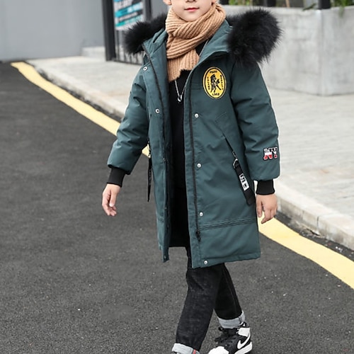 Boy Cool Long Coats Kids Boys Down Coat Outerwear Letter Long