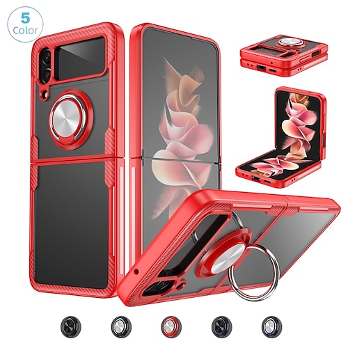 

Phone Case For Samsung Galaxy Flip Z Flip 4 Z Flip 3 Ring Holder Flip Full Body Protective Solid Colored TPU PC Metal