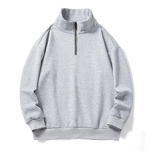 

Men's Sweatshirt Pullover Black Gray White Standing Collar Solid Color Half Zip Work Daily Holiday Basic Streetwear Casual Spring Fall Clothing Apparel Hoodies Sweatshirts