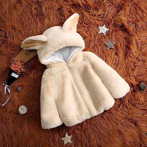 

Toddler Girls' Faux Fur Coat Solid Color Fashion School Coat Outerwear 3-7 Years Winter Light Beige Grey White