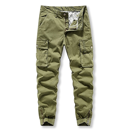 

Men's Cargo Pants Trousers Multi Pocket Elastic Cuff Solid Color Casual Daily Going out Sports Stylish ArmyGreen Khaki Micro-elastic