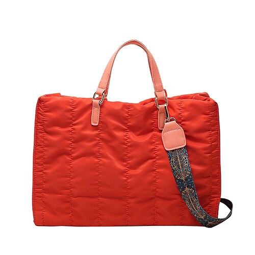 

Women's Tote Tote Shoulder Bag Faux Leather Nylon Solid Color Quilted Date Office & Career Green Orange White Black