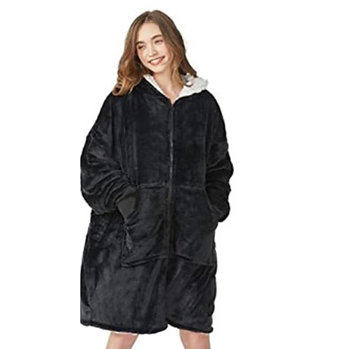 

Women's Pajamas Winter Nightgown Hoddie Blanket Nightshirt Pure Color Comfort Oversized Plush Home Daily Bed Fleece Warm Hoodie Long Sleeve Pocket Winter Fall Pink Wine
