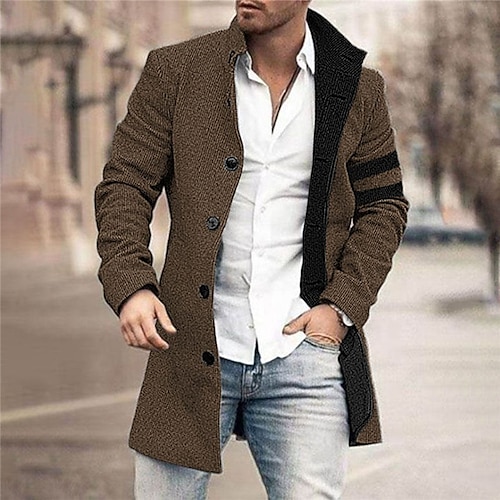 

Men's Coat With Pockets Daily Wear Vacation Going out Single Breasted Turndown Streetwear Sport Casual Jacket Outerwear Color Block Stripes Front Pocket Button-Down Print Black Green Khaki