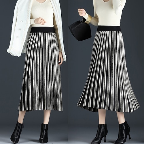 

Women's Skirt Work Skirts Midi Polyester Knit Black Skirts Print Fashion Office / Career Daily One-Size