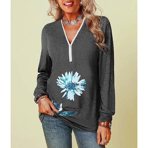 

ashion printing v-neck long-sleeved top