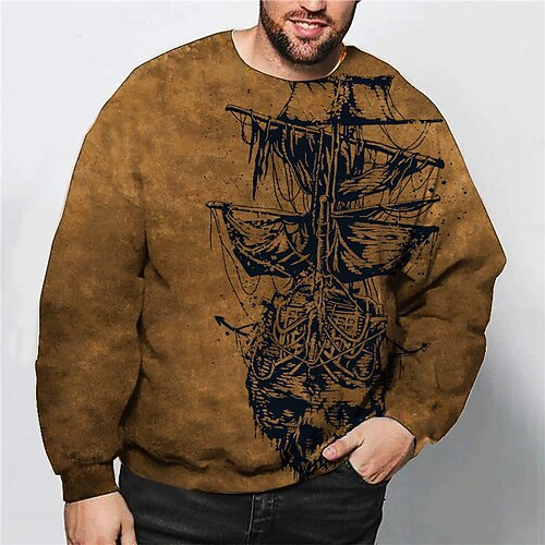 

Men's Plus Size Pullover Sweatshirt Big and Tall Graphic Crew Neck Long Sleeve Spring & Fall Basic Fashion Streetwear Comfortable Casual Sports Tops / Skull