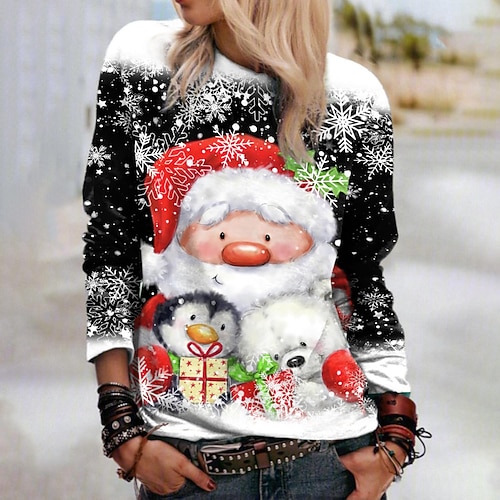 

Women's Christmas Sweatshirt Pullover Streetwear Black Graphic Christmas Round Neck Long Sleeve S M L XL 2XL 3XL