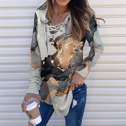 

Women's Sweatshirt Pullover Streetwear Gray Graphic Abstract Street V Neck Long Sleeve S M L XL 2XL 3XL