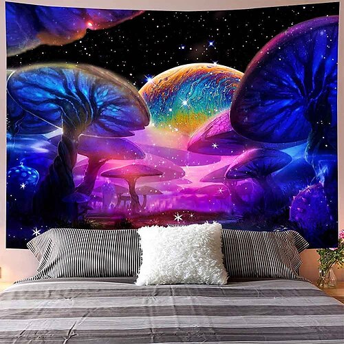 

Trippy Blacklight UV Reactive Wall Tapestry Psychedelic Art Decor Blanket Curtain Picnic Tablecloth Hanging Home Bedroom Living Room Dorm Decoration Gift Polyester