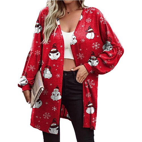 

Women's Shirt Shrugs Christmas tree Red snowman Black snowman Santa Claus Snowman Print Long Sleeve Christmas Casual Streetwear V Neck Long S