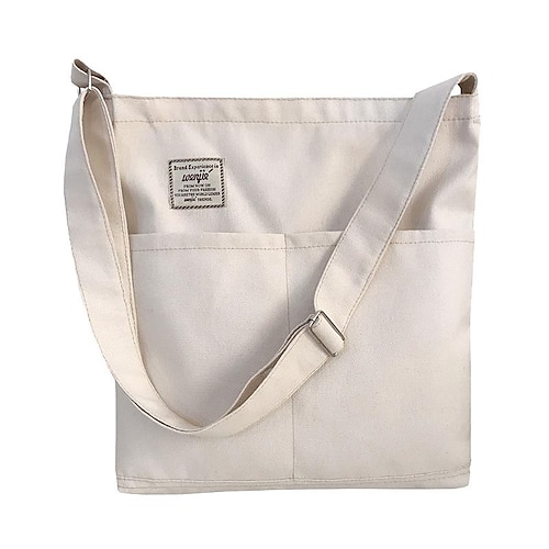 

Women's Girls' Work Bag Canvas Tote Bag Canvas Solid Color Daily Office & Career Beige White Black