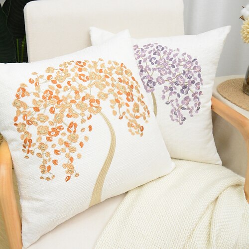 

Colorful Tree Embroidery Pillow Cover Decorative Pillowcase Throw Cushion Cover for Sofa Couch Bed Bench Living Room 1PC