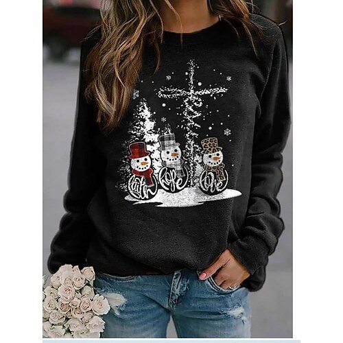 

Women's Sweatshirt Pullover Streetwear Christmas Black Graphic Christmas Round Neck Long Sleeve S M L XL 2XL 3XL