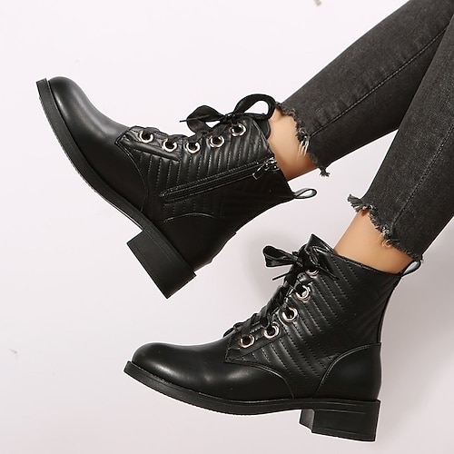 

Women's Boots Daily Combat Boots Plus Size Booties Ankle Boots Winter Chunky Heel Round Toe Casual PU Leather Lace-up Black