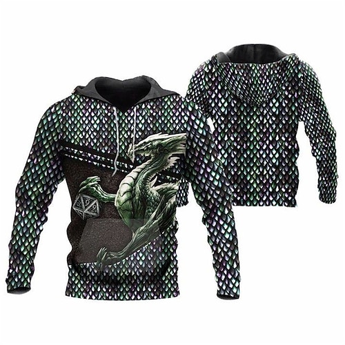 

Men's Pullover Hoodie Sweatshirt Green Hooded Dragon Graphic Prints Print Daily Sports 3D Print Basic Streetwear Designer Spring Fall Clothing Apparel Hoodies Sweatshirts Long Sleeve