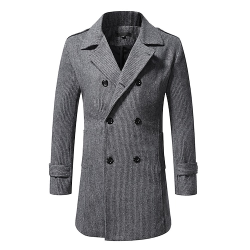 

Men's Casual Office Overcoat Long Tailored Fit Striped Double Breasted Six-buttons Light Grey Dark Grey Coffee 2022 / Winter