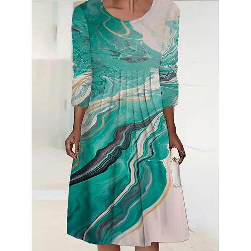 

Women's Casual Dress Midi Dress Light Green Long Sleeve Print Fall Spring Crew Neck Winter Dress Fall Dress Loose Fit 2022 S M L XL 2XL 3XL 4XL 5XL 6XL