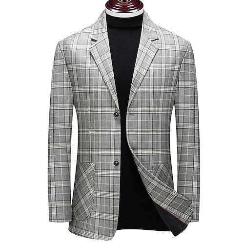 

Men's Fashion Blazer Regular Standard Fit Checkered Single Breasted Two-buttons khaki Grey 2022