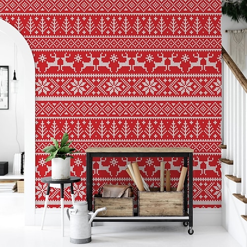

Christmas Wallpaper Sweater Wall Cover Sticker Film Peel and Stick Removable Self Adhesive PVC/Vinyl Wall Decal for Room Home Decoration 17.7''x118''in(45cmx300cm) / 45x300cm
