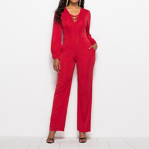 

Per donna Tuta Vita alta Tinta unica A V Elegante Strada Per uscire Standard Manica lunga Blu Reale Rosso Nero S M L Inverno