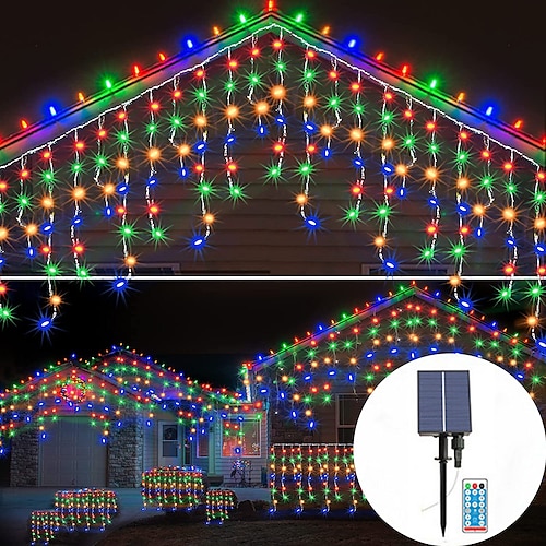

Icicle String Lights Christmas Twinkle Fairy Curtain Light 5x0.8m 256LEDs Solar Outdoor Garland String for Party Wedding Bedroom New Year Decoration