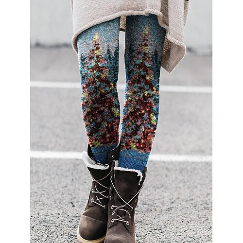 

Women's Fleece Pants Tights Leggings Thermal Underwear Blue Fashion Christmas Casual Daily Print High Elasticity Full Length Thermal Warm Graphic S M L XL 2XL / Skinny