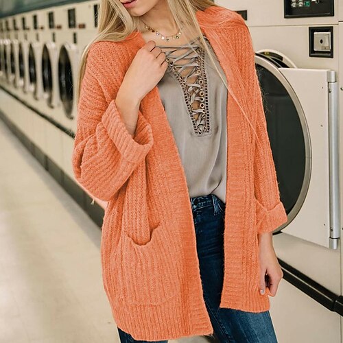 

Women's Cardigan Sweater Jumper Ribbed Knit Knitted Front Pocket Pure Color Open Front Stylish Casual Outdoor Daily Winter Fall Orange S M L / Long Sleeve / Holiday / Regular Fit / Going out