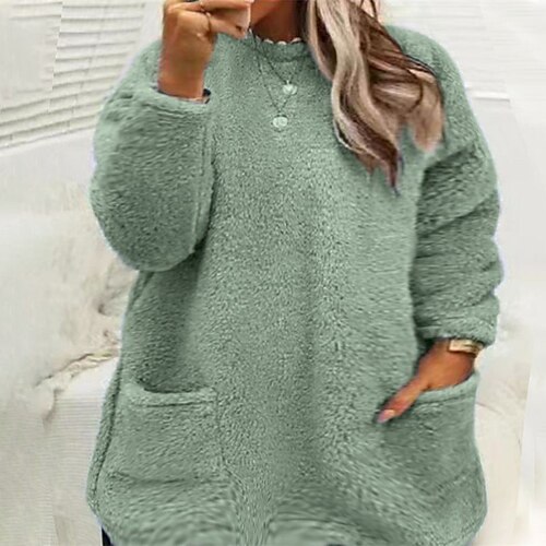 

Women's Plus Size Casual Dress Pure Color Crew Neck Long Sleeve Winter Fall Casual Mini Dress Daily Going out Dress / T Shirt Dress Tee Dress