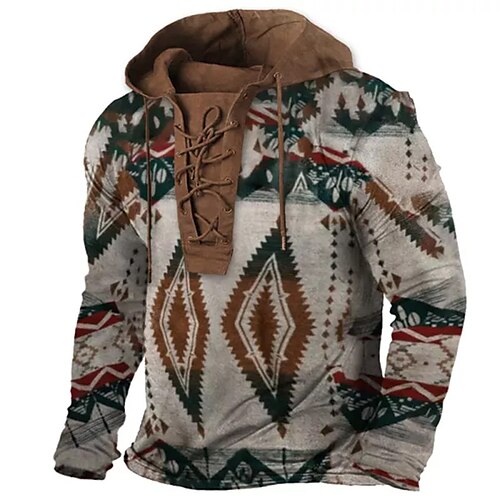 

Men's Pullover Hoodie Sweatshirt Pullover Brown Hooded Graphic Prints Lace up Print Casual Daily Sports 3D Print Basic Boho Streetwear Spring & Fall Clothing Apparel Hoodies Sweatshirts Long Sleeve