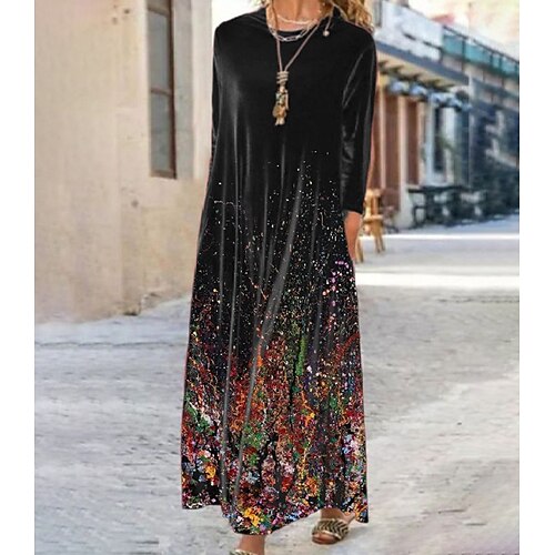 

Women's Velvet Dress Casual Dress Maxi long Dress Black Long Sleeve Floral Ruched Velvet Print Fall Winter Crew Neck Casual Modern 2022 S M L XL XXL 3XL